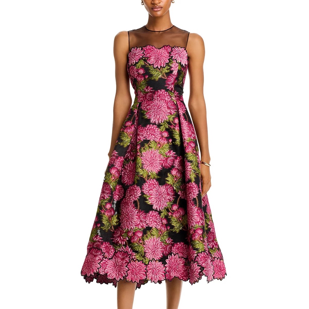 Teri Jon By Rickie Freeman Floral Jacquard Midi-Dress